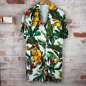 House of Harlow 1960 Tropical Linen Blend Shirt Dress Jungle Resort Medium